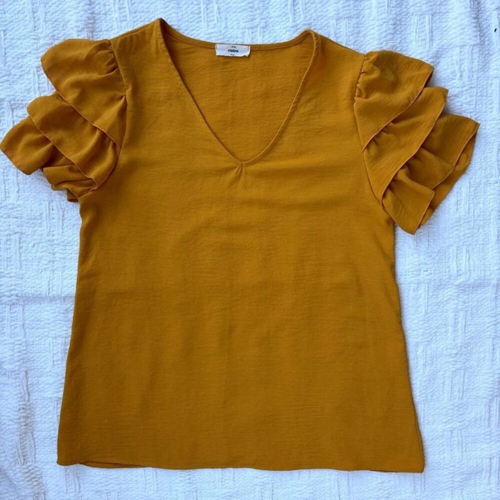 Entro Mustard Yellow Tiered Ruffle Sleeve Blouse